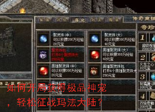 如何开局获得极品神宠,轻松征战玛法大陆? 如何开局获得极品神宠,轻松征战玛法大陆?