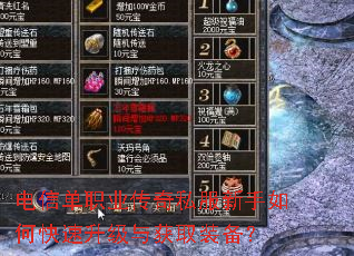 电信单职业传奇私服新手如何快速升级与获取装备? 电信单职业传奇私服新手如何快速升级与获取装备?