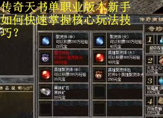 传奇天书单职业版本新手如何快速掌握核心玩法技巧？