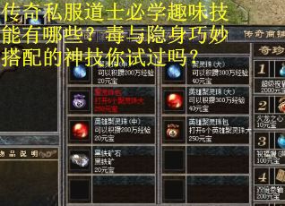 传奇私服道士必学趣味技能有哪些？毒与隐身巧妙搭配的神技你试过吗？