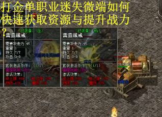 打金单职业迷失微端如何快速获取资源与提升战力？